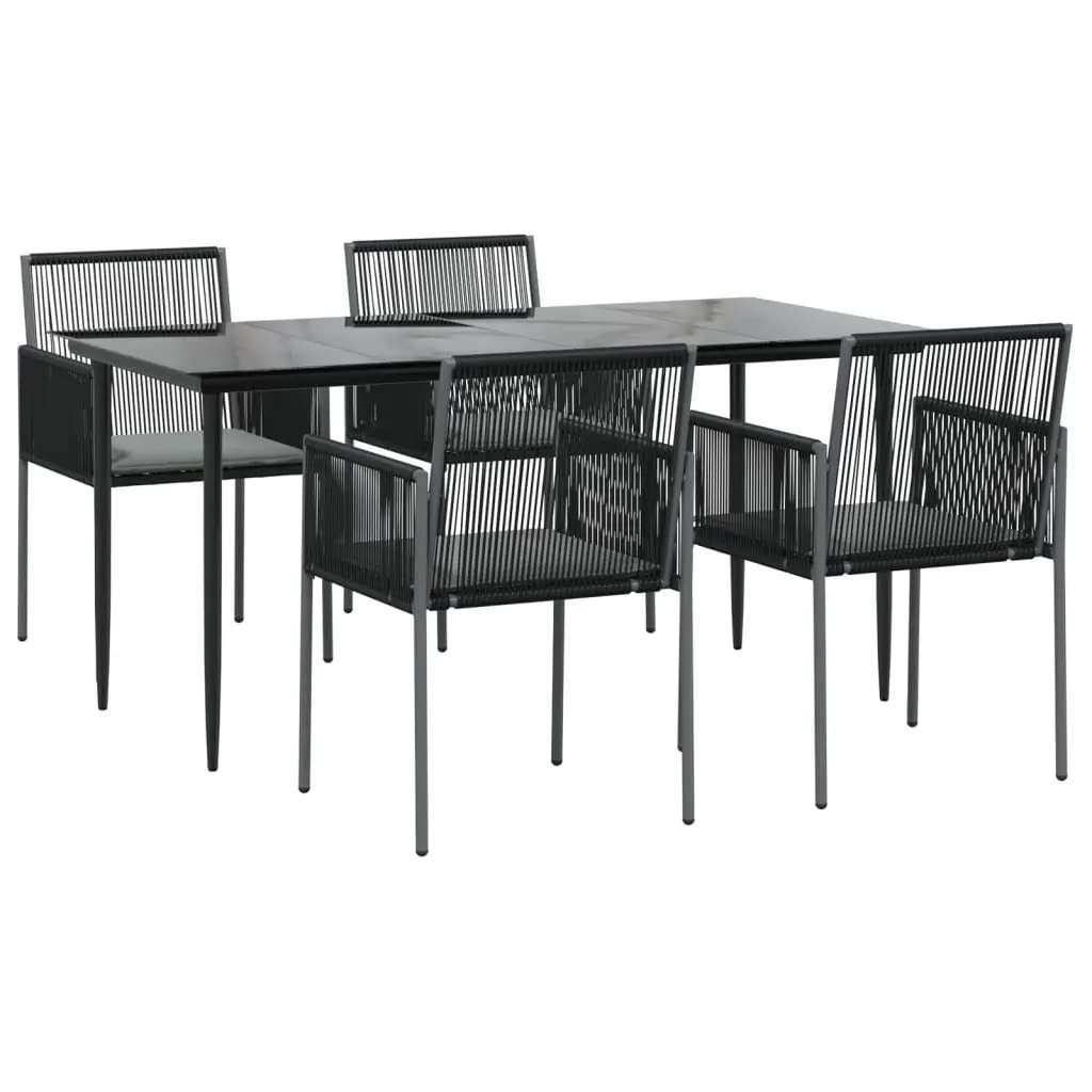Garden Dining Set Outdoor Furniture 5 Piece Black PE Rattan Steel Frame Chairs