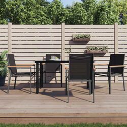 Comfortable Black Steel Textilene Garden Chairs Set of 4