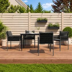 Set of 4 Ergonomic Black Garden Chairs with Cushions