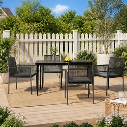 Outdoor Garden Chairs Set 4 pcs Black Poly Rattan with Cushions Patio Seating