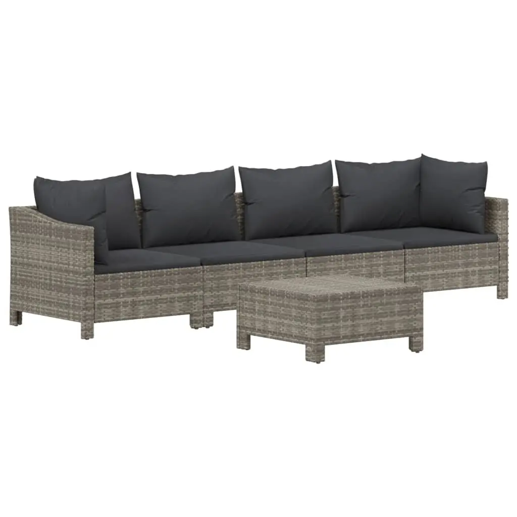 5 Piece Outdoor Garden Lounge Set Grey Poly Rattan Furniture