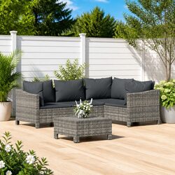 Garden Lounge Set 5 Piece Outdoor Furniture Grey Rattan Cushions Sectional