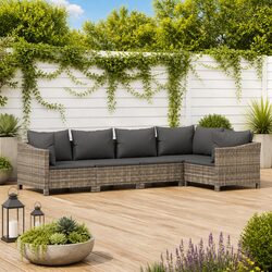 Warm and Practical Grey Poly Rattan Lounge Set