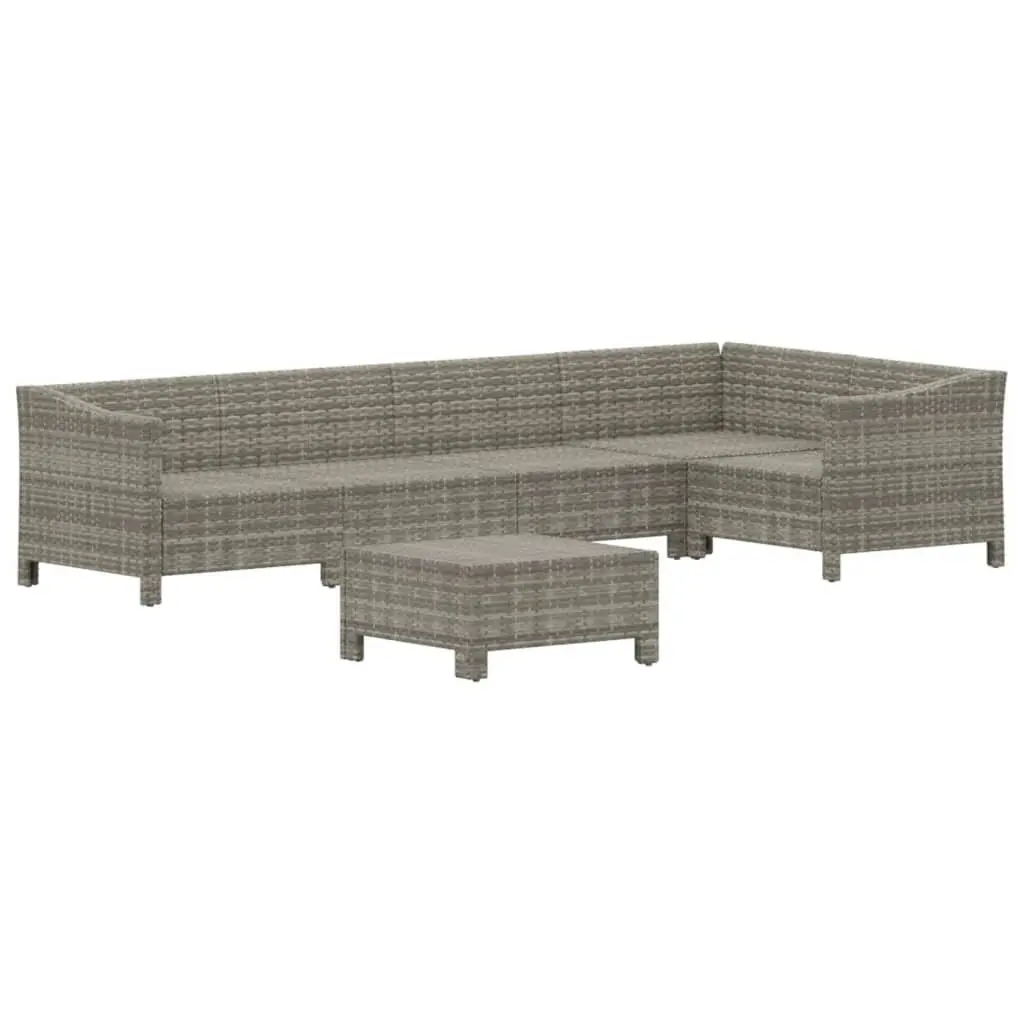 Garden Lounge Set 6 Piece Outdoor Furniture Grey Poly Rattan with Cushions