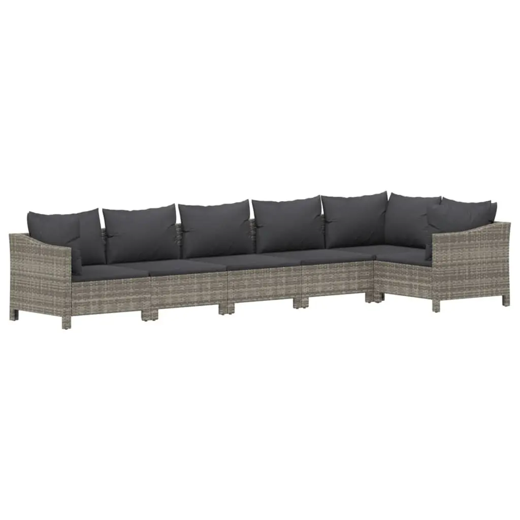 Garden Lounge Set 6 Piece Outdoor Furniture Grey Poly Rattan Modular Cushioned