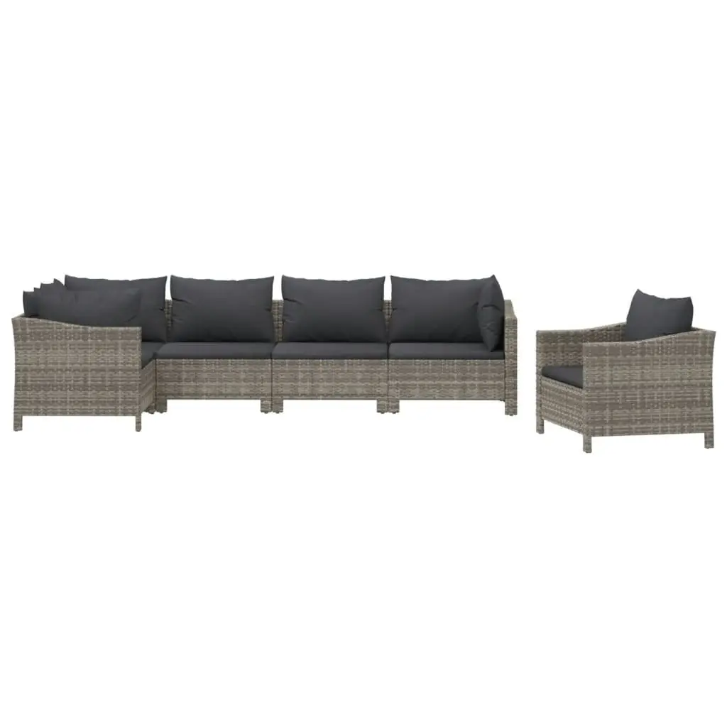 Garden Lounge Set 6 Piece Outdoor Furniture Grey Poly Rattan with Cushions