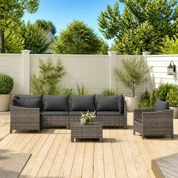 Garden Lounge Set 7 Piece Outdoor Furniture Rattan Sectional Sofa Grey Cushions