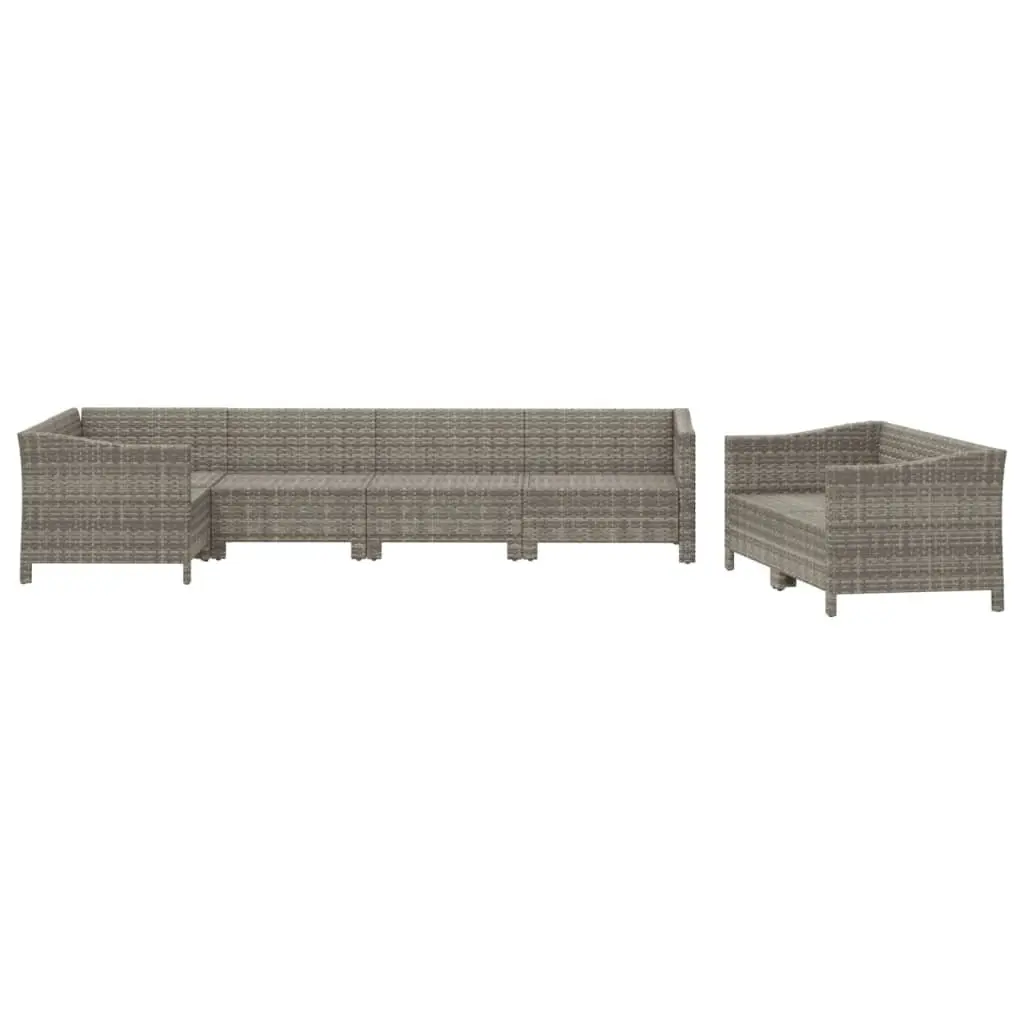 7 Piece Garden Lounge Set Outdoor Furniture Grey Poly Rattan Cushioned