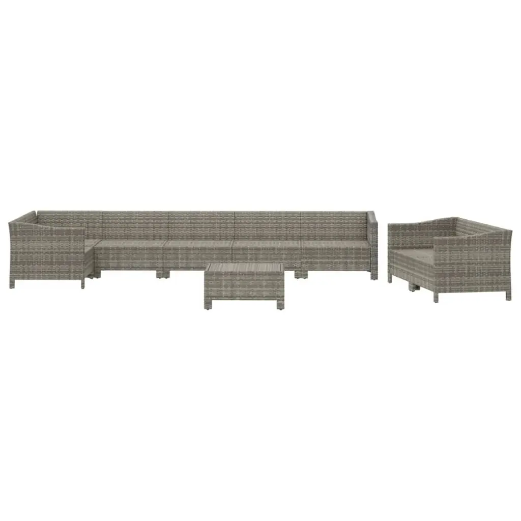 Garden Lounge Set 9 Piece Outdoor Furniture Modular Grey Poly Rattan Cushions