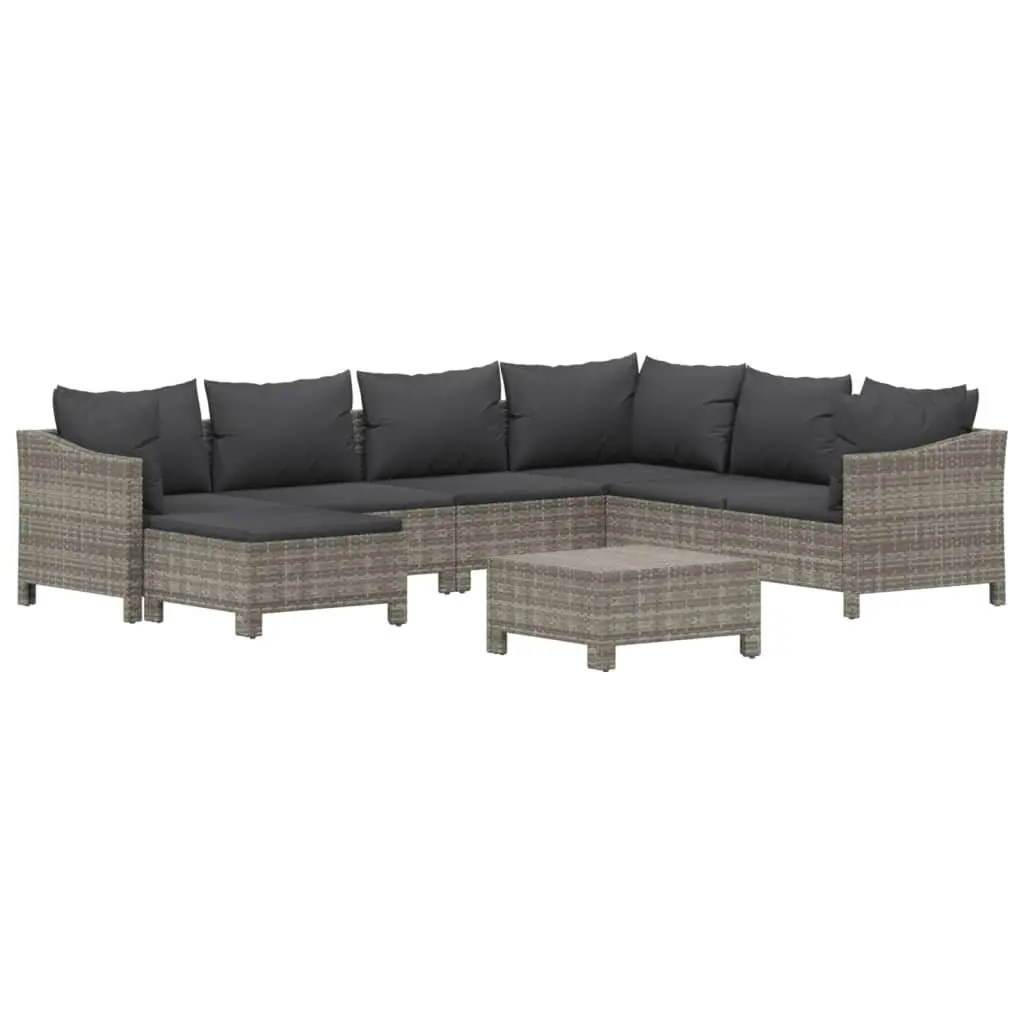 Garden Lounge Set 8 Piece Outdoor Furniture Modular Grey Poly Rattan with Cushions