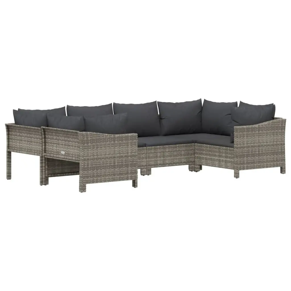 Garden Lounge Set 6 Piece Grey Outdoor Furniture Modular Seating with Cushions