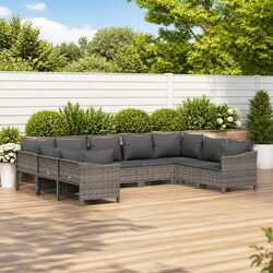 Comfortable 9 Piece Grey Garden Lounge Set with Cushions