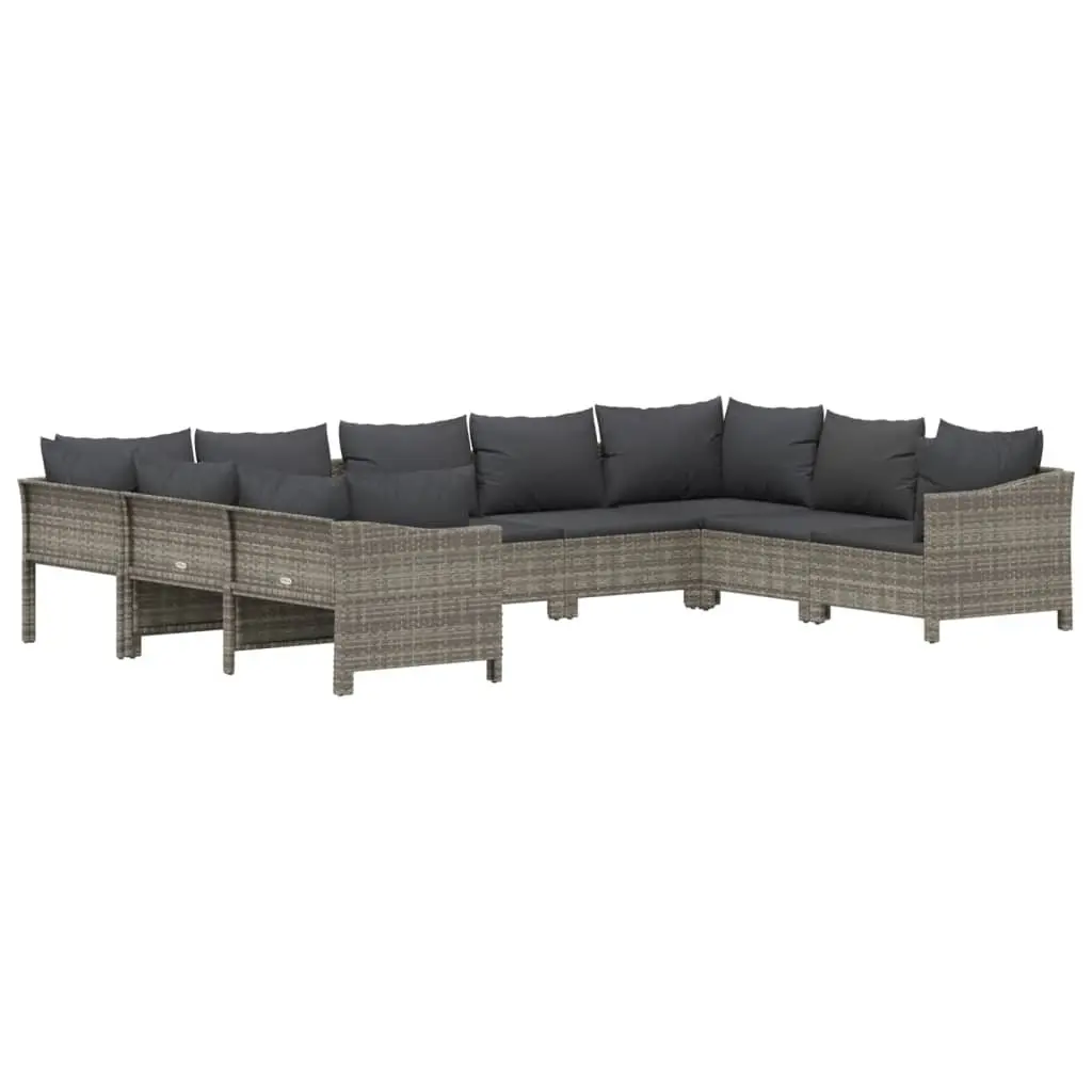 9 Piece Garden Lounge Set Outdoor Furniture Grey Poly Rattan
