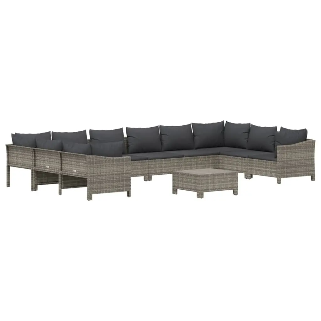 Garden Lounge Set 11 Piece Outdoor Furniture Grey Poly Rattan with Cushions