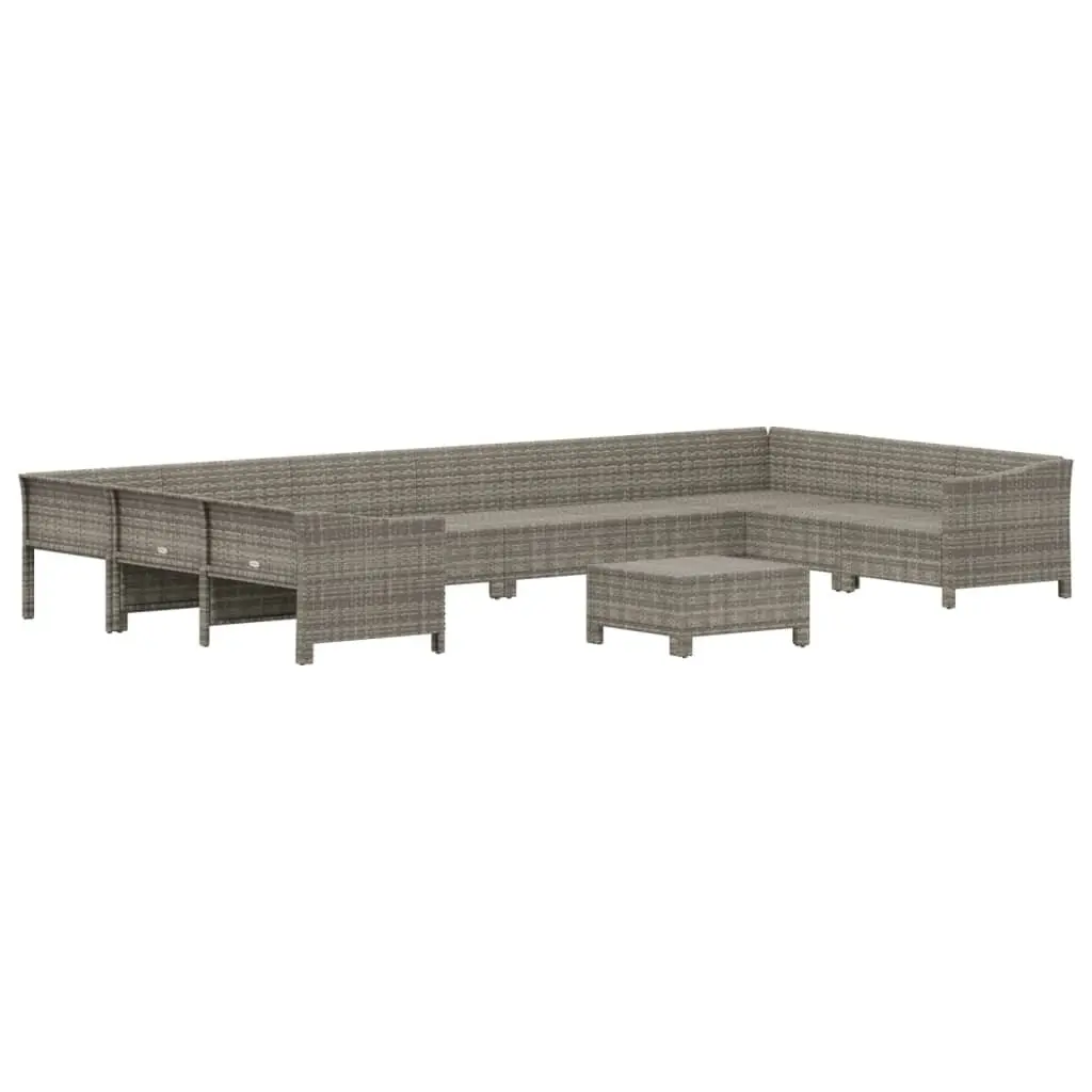 Garden Lounge Set 11 Piece Outdoor Furniture Grey Poly Rattan with Cushions