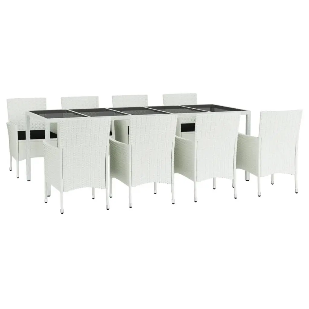 Outdoor Garden Dining Set 9 Piece White Poly Rattan Furniture with Cushions
