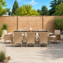 Comfortable Beige Garden Dining Set 9 Piece Furniture