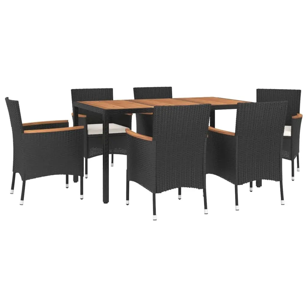 7 Piece Outdoor Dining Set Garden Patio Table Chairs with Cushions Black