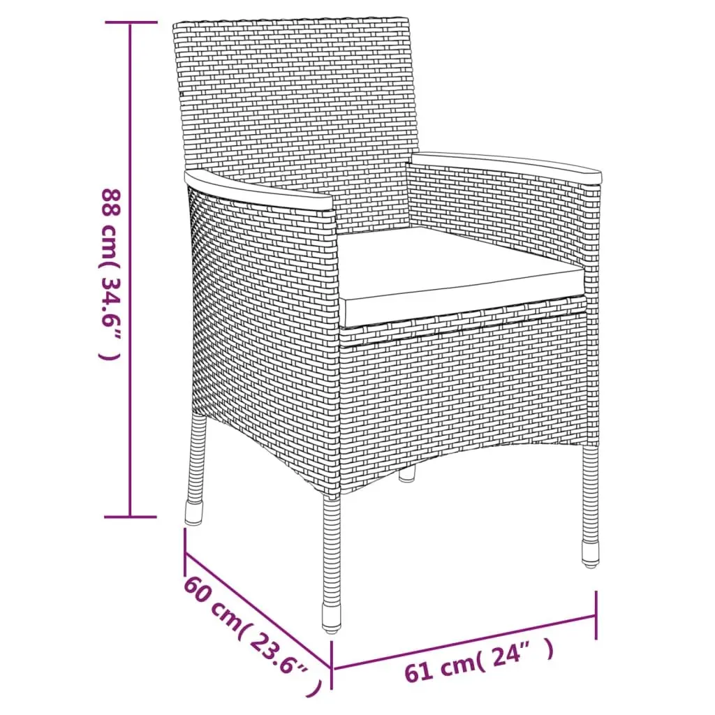 Garden Dining Set 3 Piece Outdoor Furniture Grey Poly Rattan with Cushions