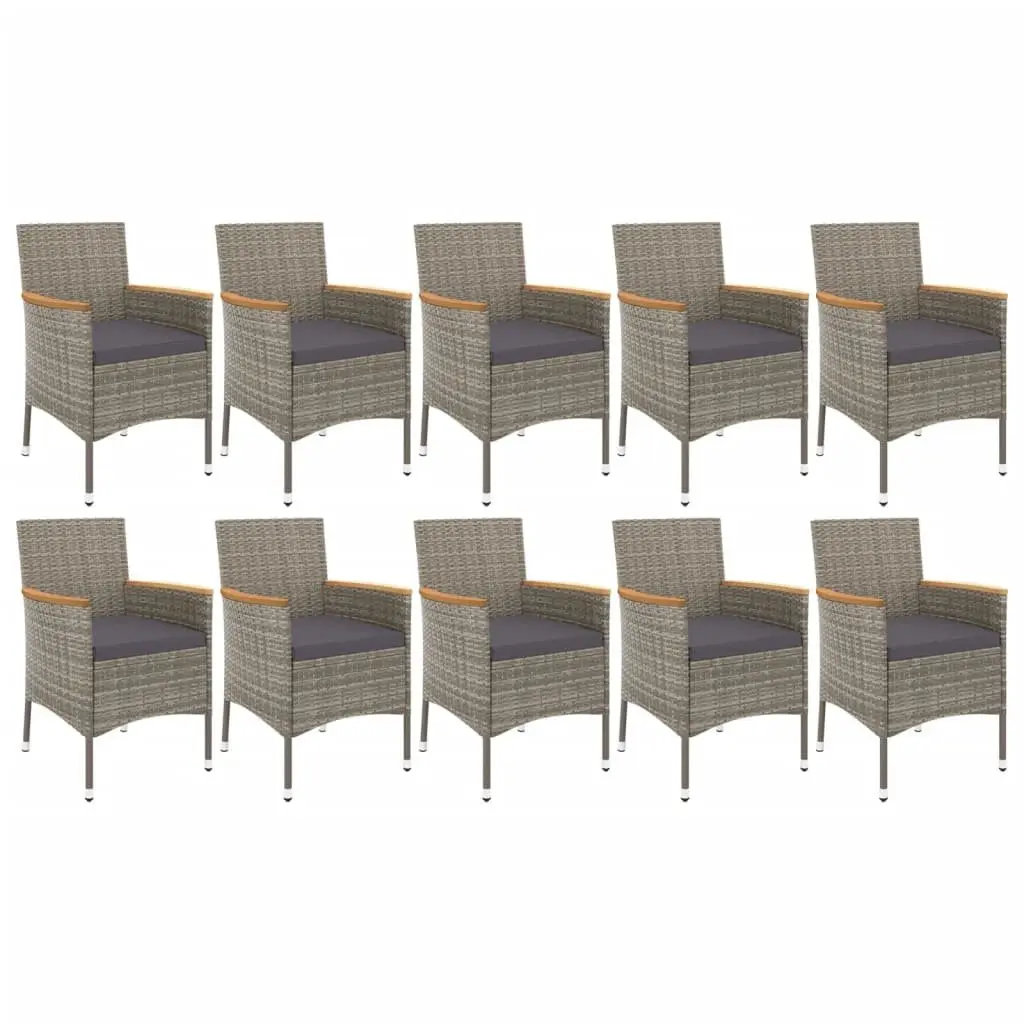 11 Piece Grey Garden Furniture Dining Set with Cushions for Outdoor Use Poly Rattan and Steel Frame