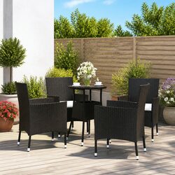 Comfortable 5 Piece Black Bistro Set with Padded Cushions
