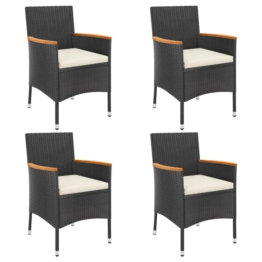 5 Piece Garden Bistro Set Outdoor Furniture Black Poly Rattan Table Chairs