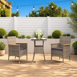 Comfortable 3 Piece Grey Poly Rattan Bistro Set
