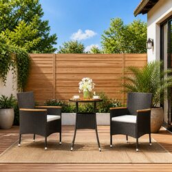 Garden Bistro Set 3 Piece Outdoor Furniture Black Poly Rattan with Cushions