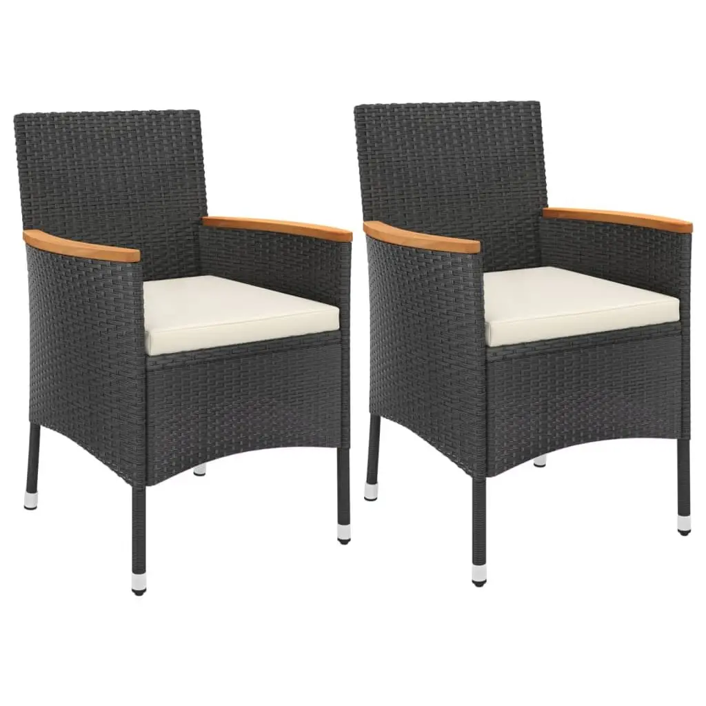 Garden Bistro Set Outdoor Furniture 3 Piece Black Poly Rattan with Cushions