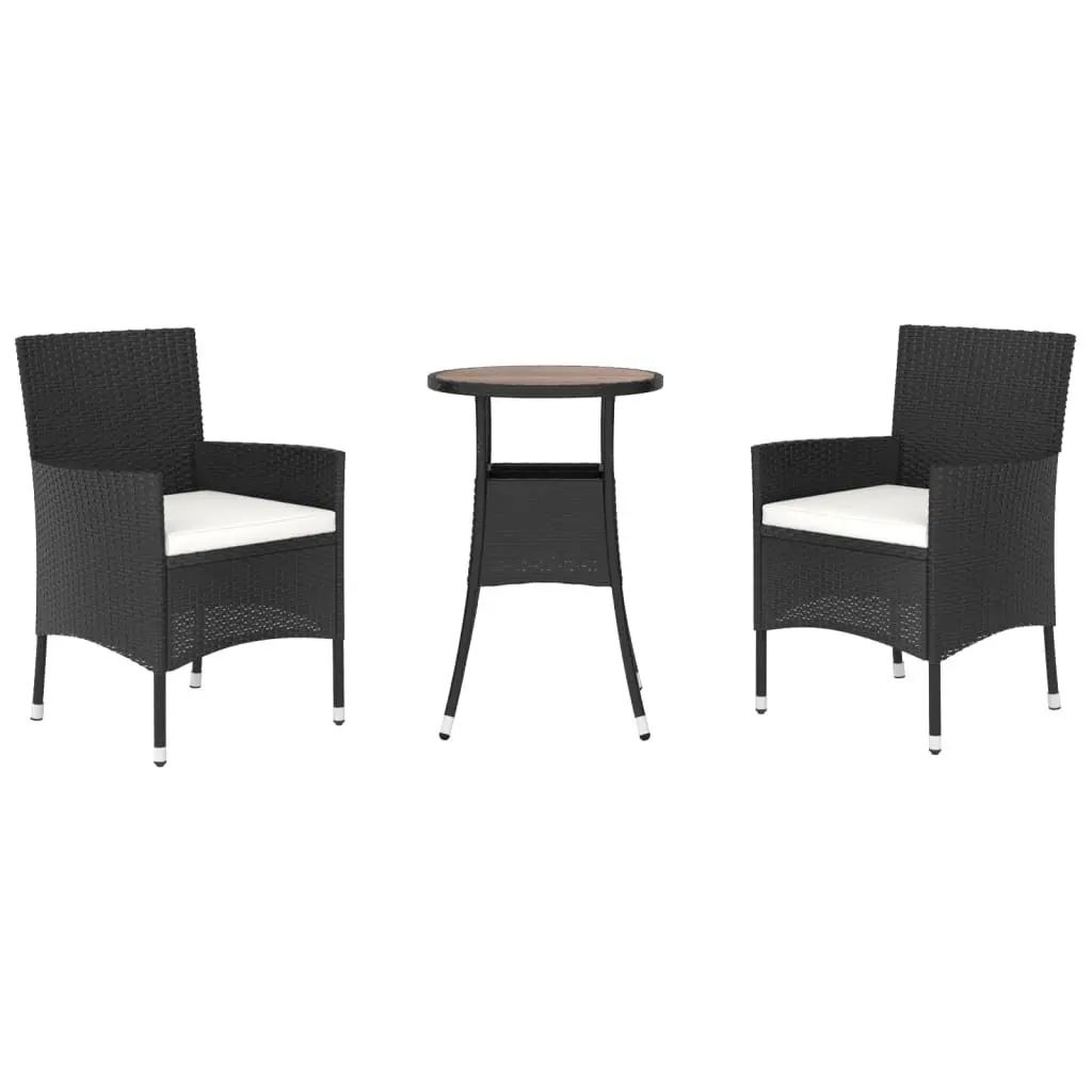 Garden Bistro Set Outdoor Furniture 3 Piece Black PE Rattan Chairs Table
