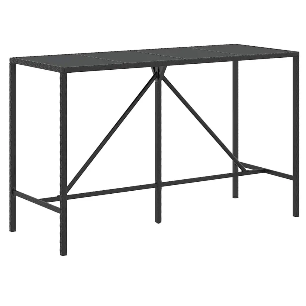 Outdoor Bar Set 9 Piece Cushioned Black Poly Rattan Patio Furniture
