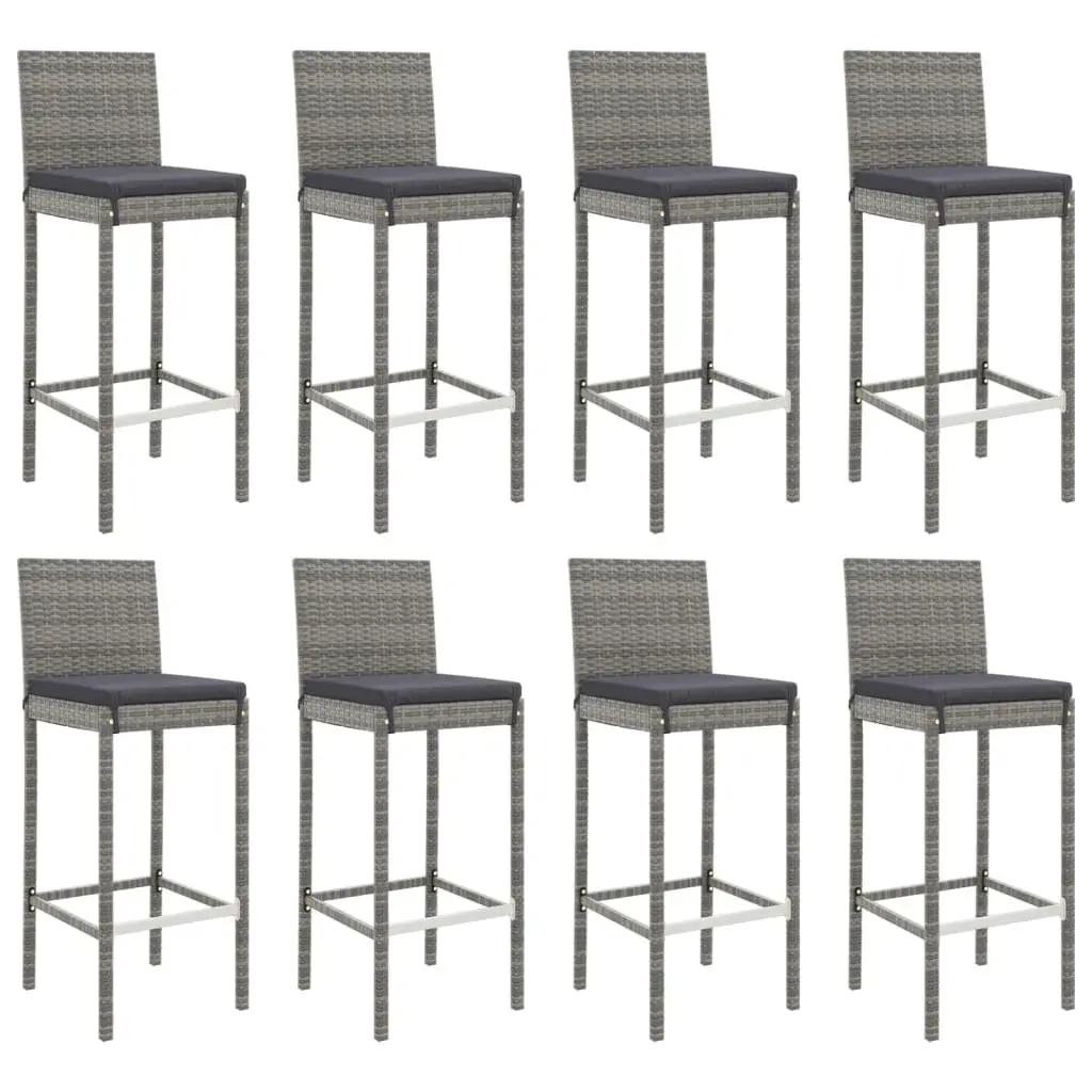 9 Piece Grey Bar Set Poly Rattan Outdoor Furniture with Cushions for Patio Garden
