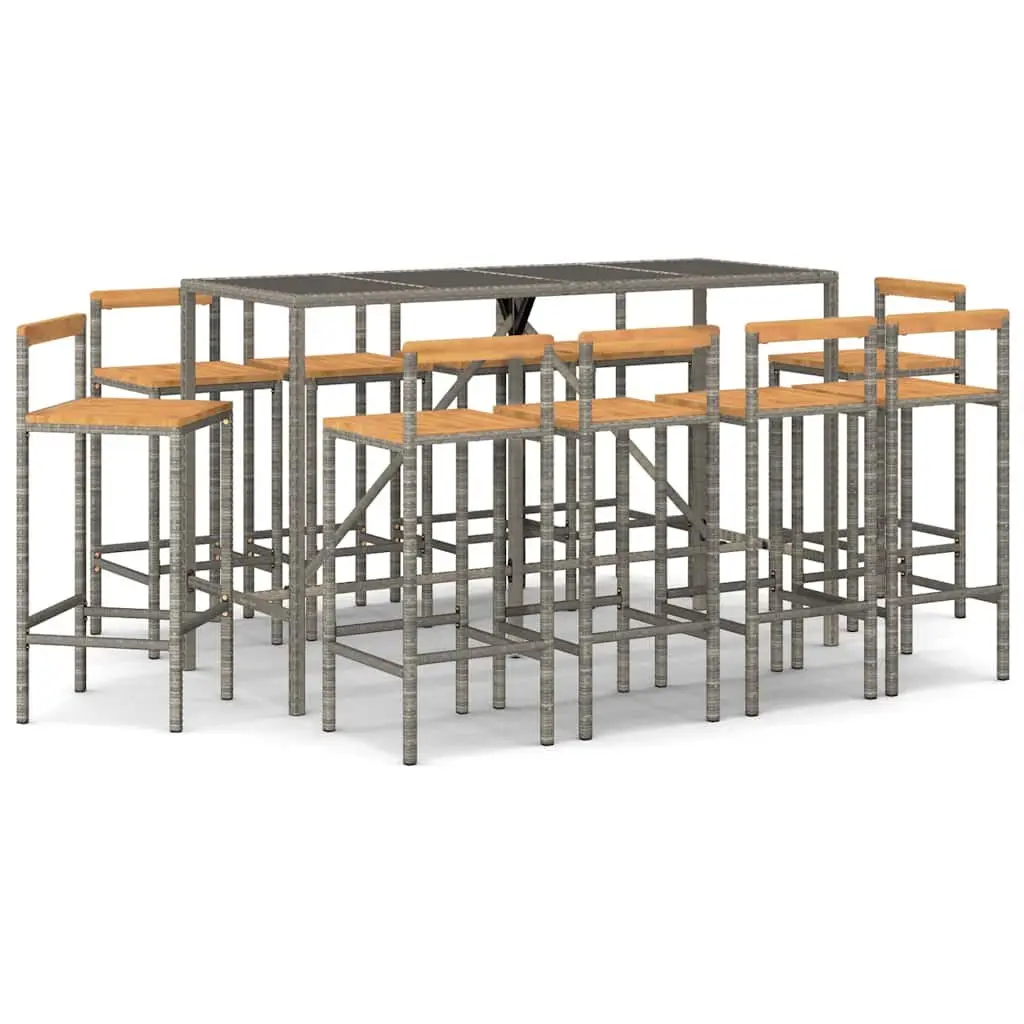 Garden Bar Set 11 Piece Outdoor Furniture Grey Poly Rattan Patio Seating