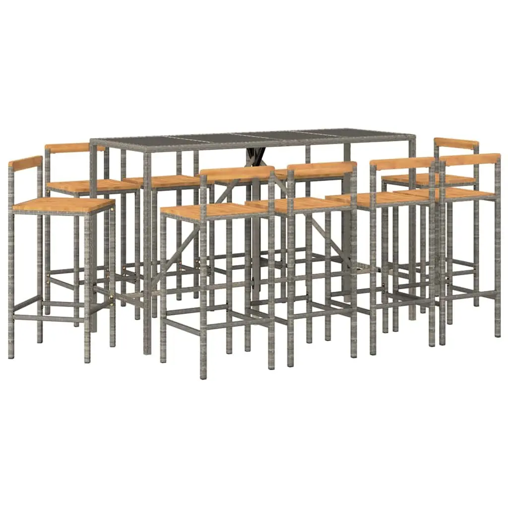 Garden Bar Set 11 Piece Outdoor Furniture Grey Poly Rattan Patio Seating