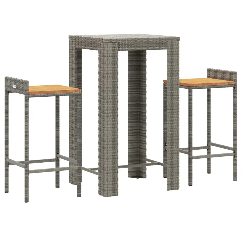 Garden Bar Set 3 Piece Grey Poly Rattan Stool Table Outdoor