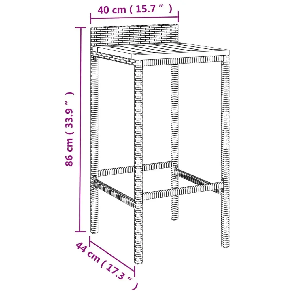 Garden Bar Set 3 Piece Grey Poly Rattan Stool Table Outdoor