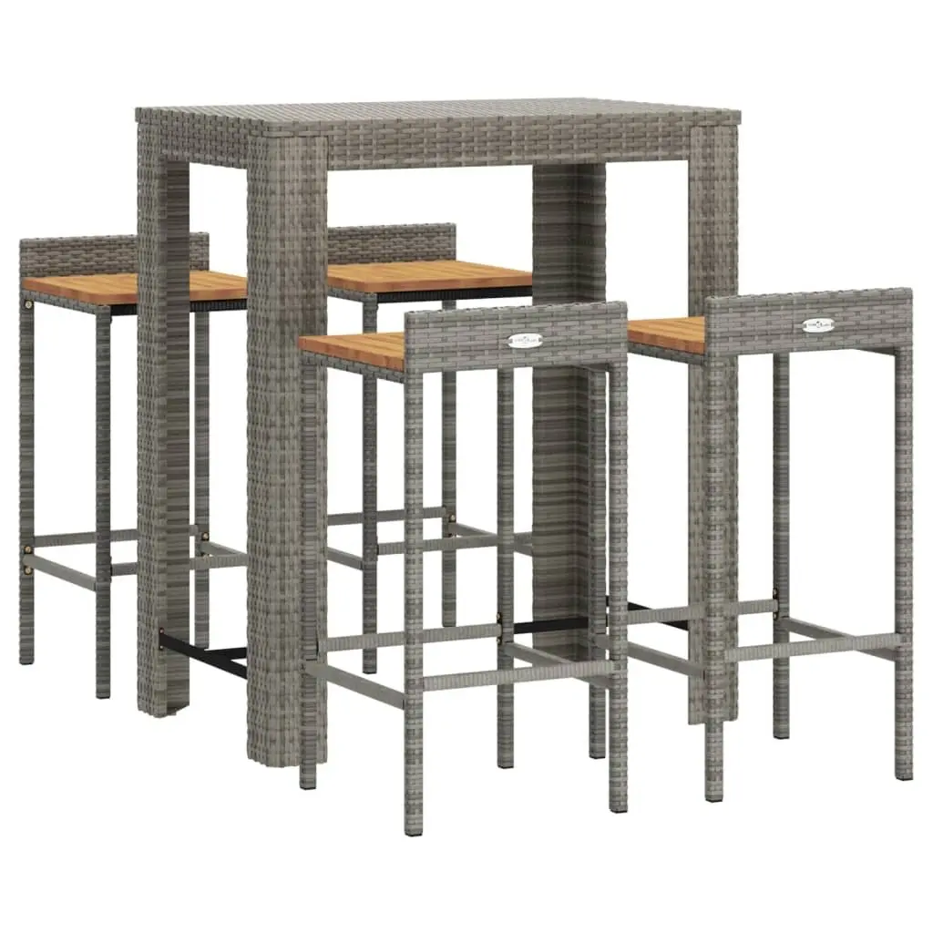 Outdoor Furniture Set 5 Piece Bar Table and Stools Grey Poly Rattan Wood for Garden and Patio