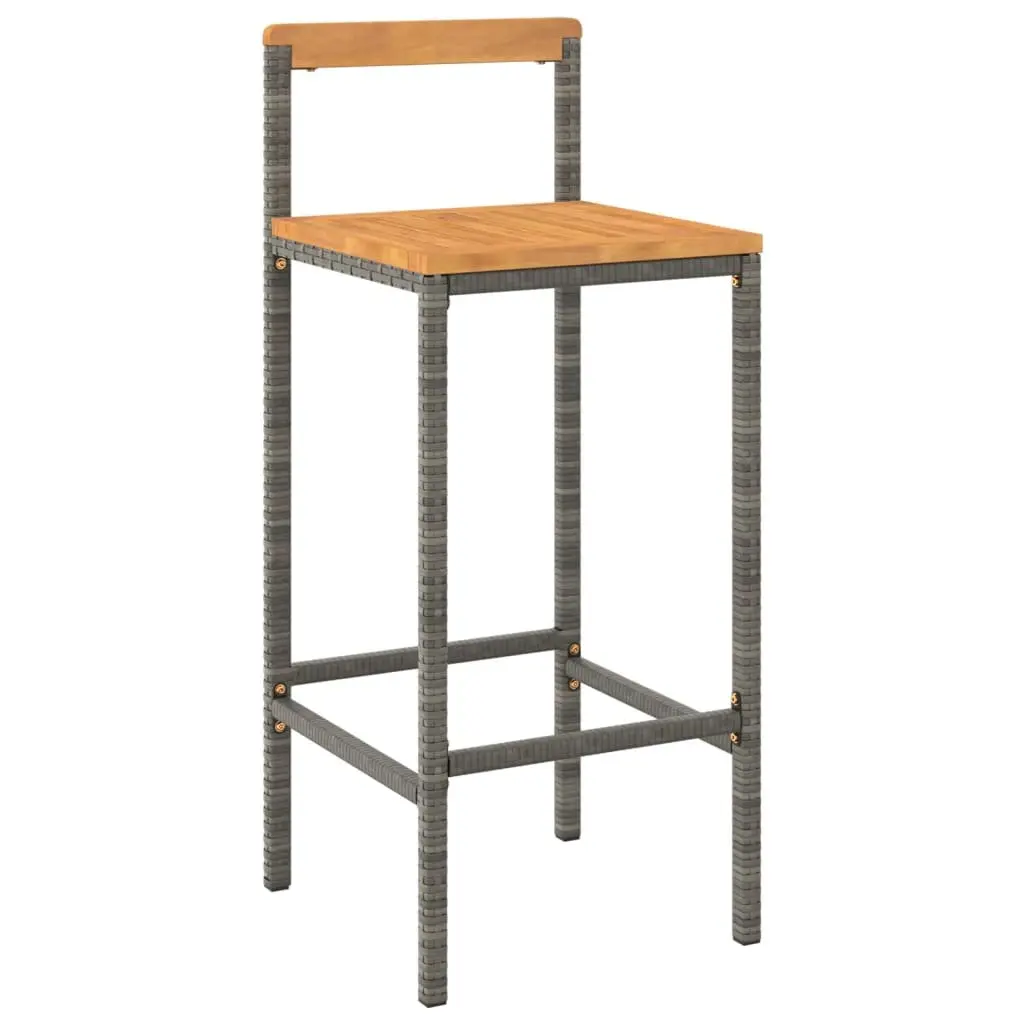 Garden Bar Set 3 Piece Grey Poly Rattan Wooden Seat Outdoor Patio Furniture