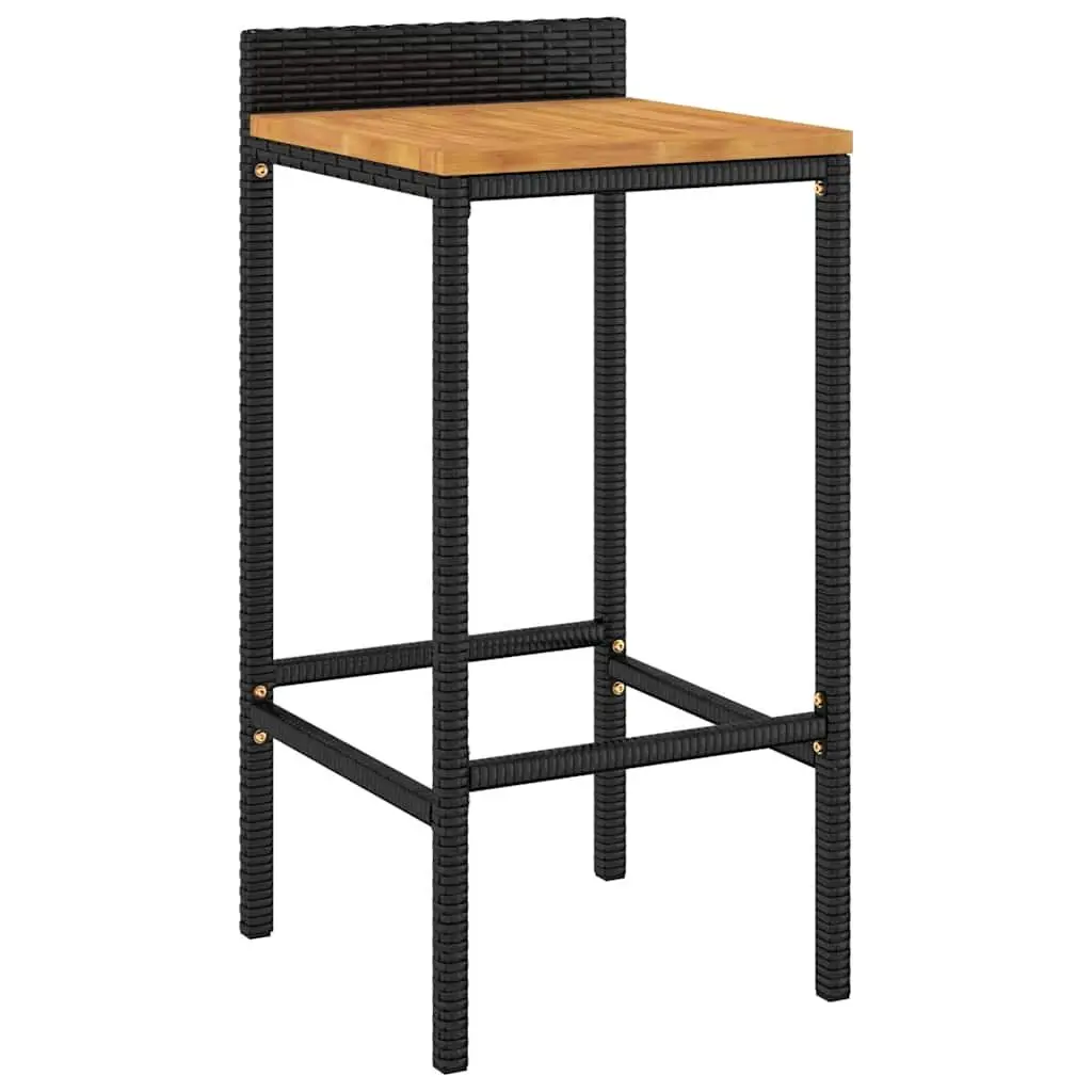Outdoor Patio Furniture Set 3 Piece Round Bar Table and Stools Black Poly Rattan