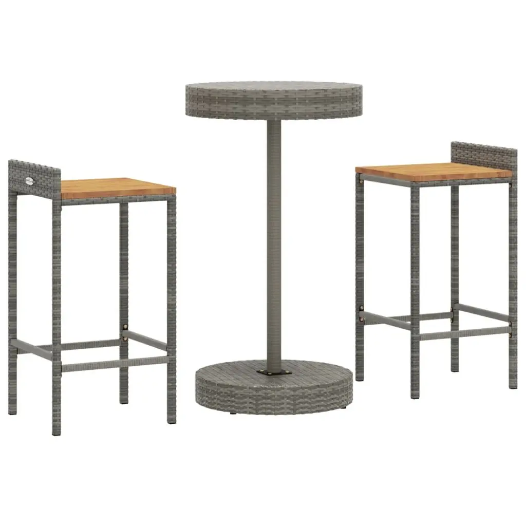 Garden Bar Set 3 Piece Grey Outdoor Furniture Patio Rattan Stool Table