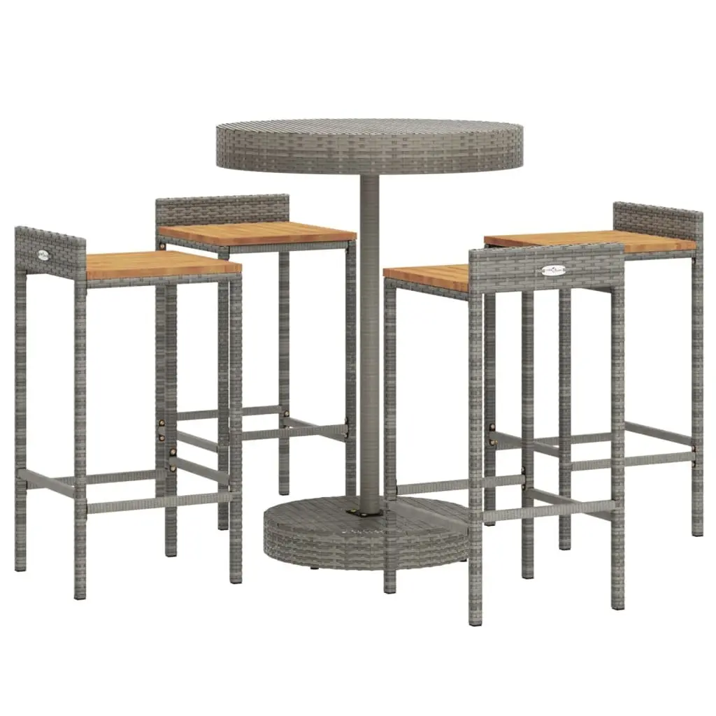 Garden Bar Set Outdoor Patio Furniture 5 Piece Grey Poly Rattan Wood Stool Table
