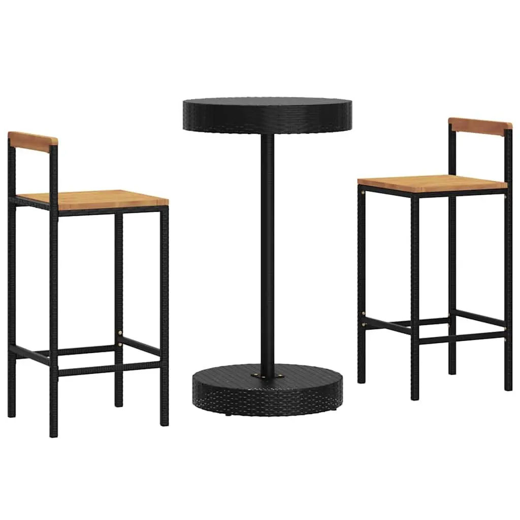 Outdoor Garden Bar Set Round Table Stools 3 Piece Patio Furniture Black