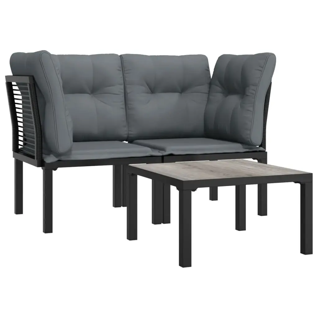 3 Piece Outdoor Garden Lounge Set Black Grey PE Rattan Patio Furniture Sofa