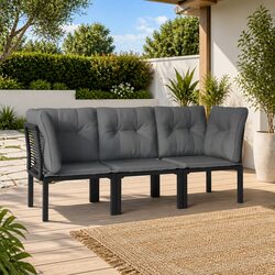 Comfortable 3 Piece Black Grey Outdoor Lounge Set