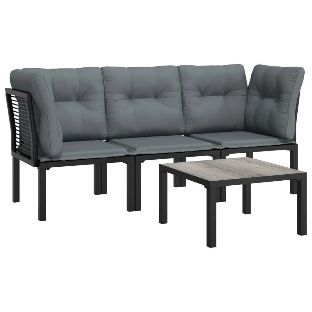 Garden Lounge Set Outdoor Relaxation 4 Piece Black Grey Poly Rattan Patio Furniture