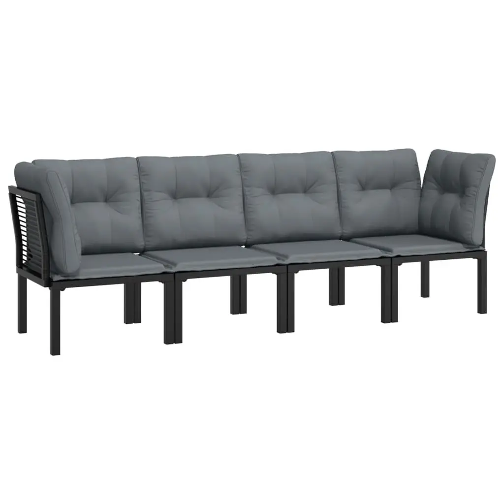 4 Piece Outdoor Garden Lounge Set Black Grey Poly Rattan