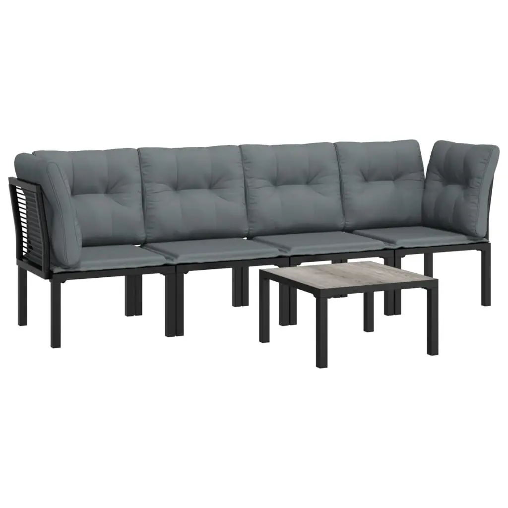 Garden Lounge Set Outdoor Furniture 5 Piece Black Grey Poly Rattan Patio Seating