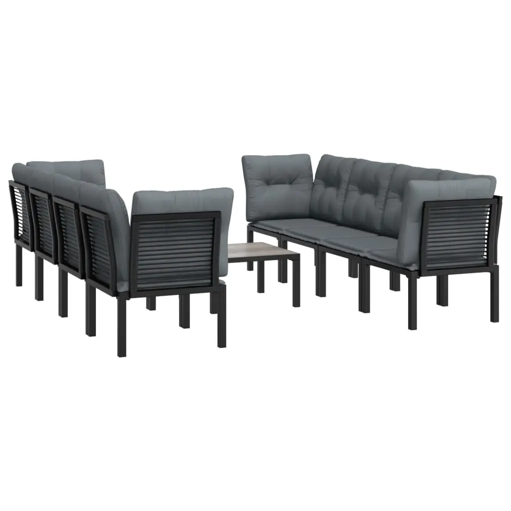 9 Piece Outdoor Garden Lounge Set Black Grey Poly Rattan Patio Furniture