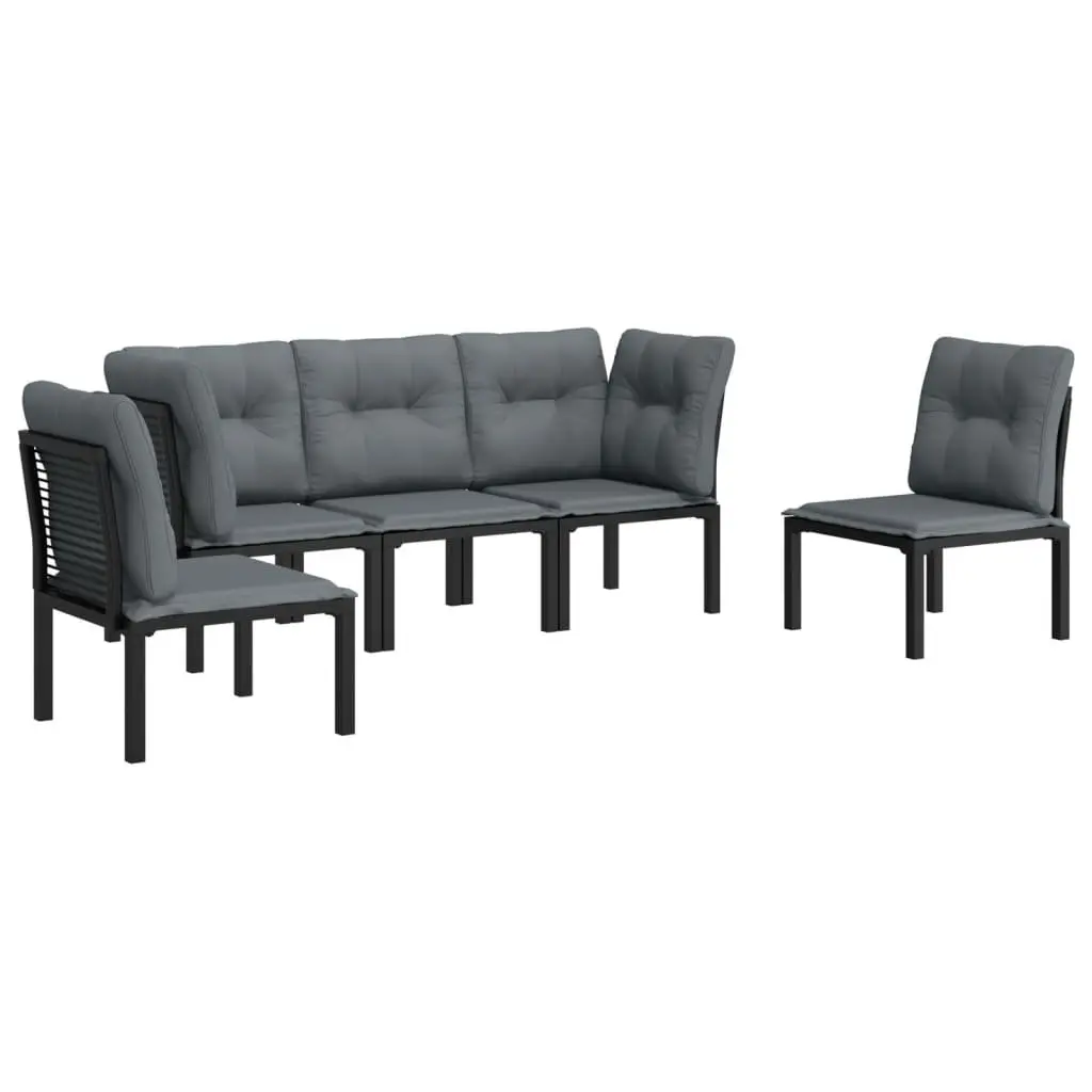 5 Piece Garden Lounge Set Modular Black Grey PE Rattan Patio Furniture