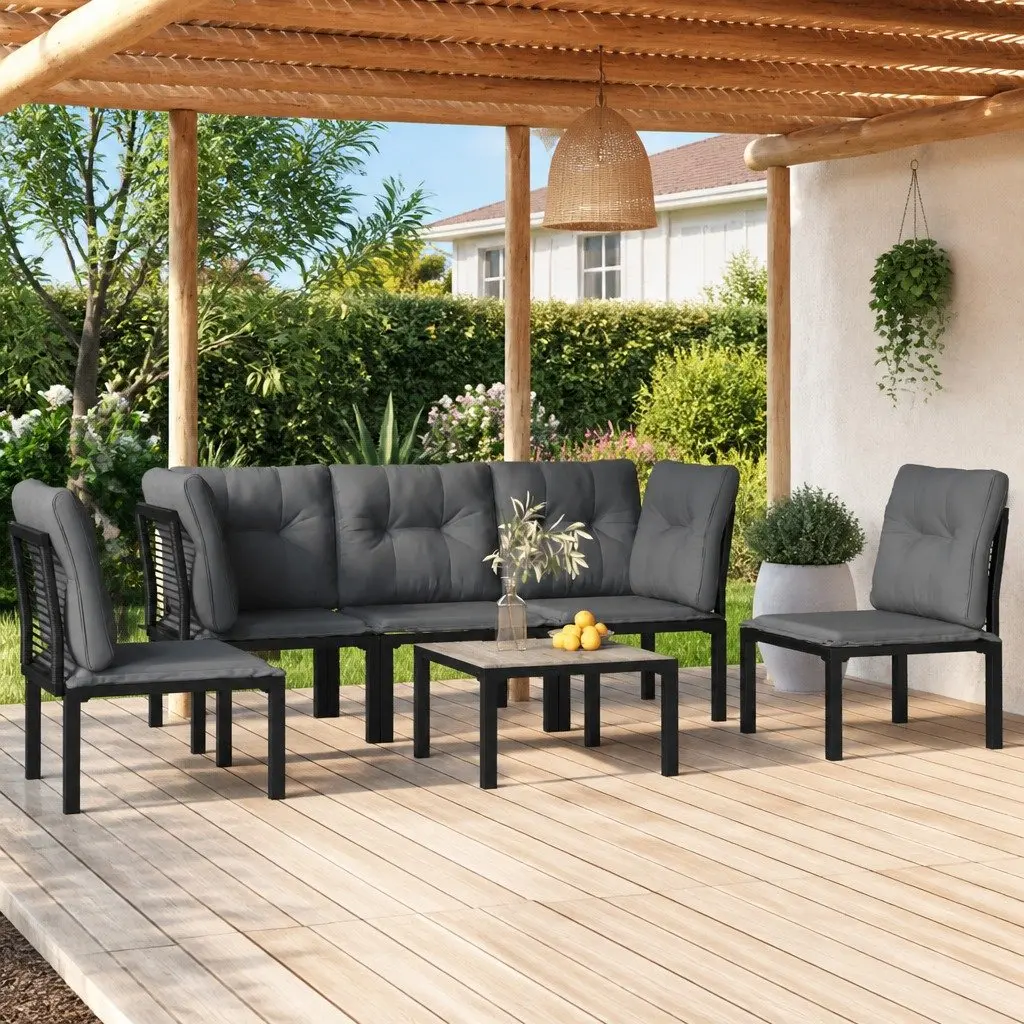 Garden Lounge Set Outdoor Furniture 6 Piece Patio Seating Black Grey Rattan